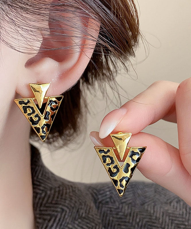 Fine Leopard Alloy Resin Drop Glaze Triangle Stud Earrings