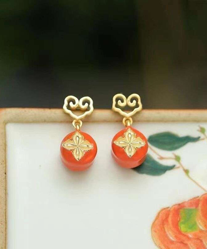 Fine Orange Sterling Silver Overgild Persimmon Ruyi Drop Earrings