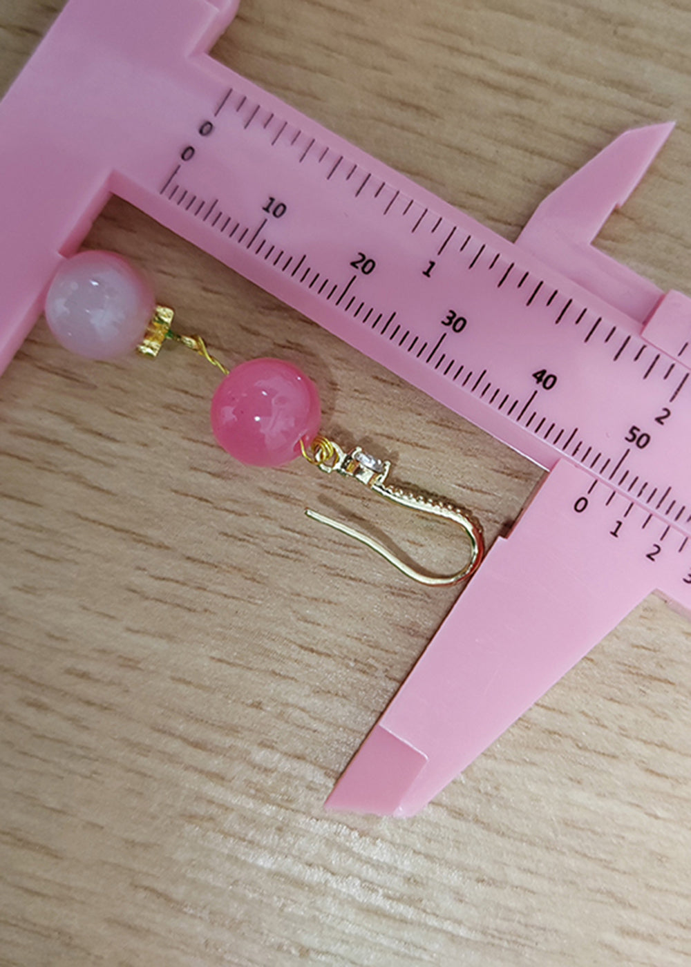 Fine Pink Acrylic Ball Zircon Drop Earrings