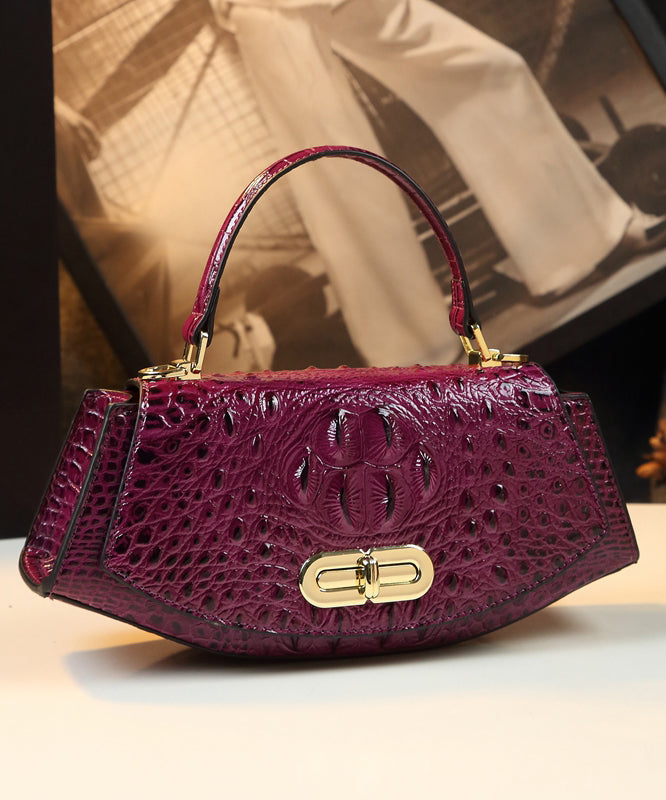 Fine Purple Embossed Durable Calf Leather Tote Handbag