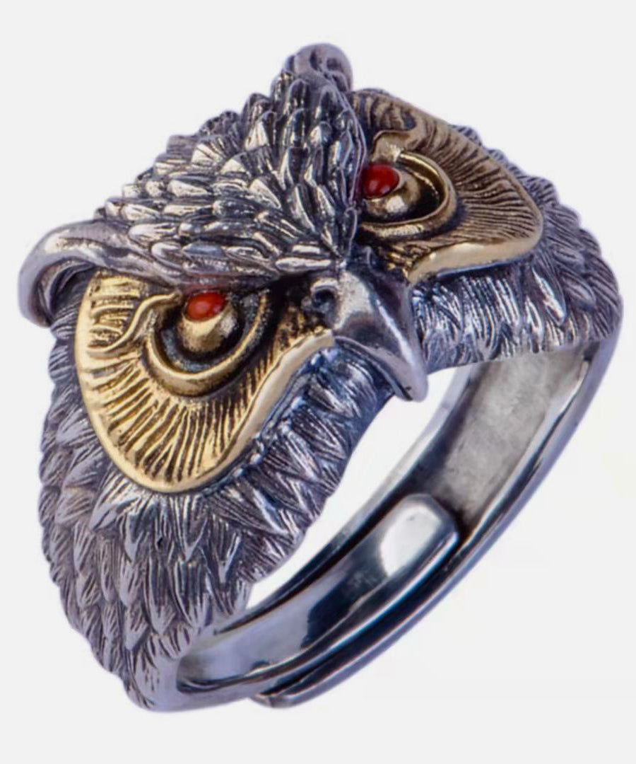 Fine Red Sterling Silver Agate Owl Open Rings