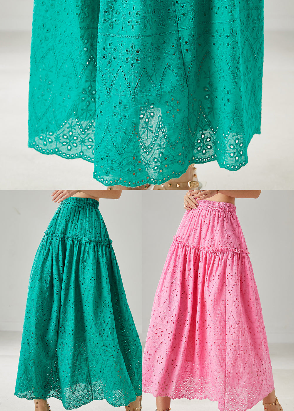 Fine Rose Ruffled Hollow Out Cotton Skirt Summer