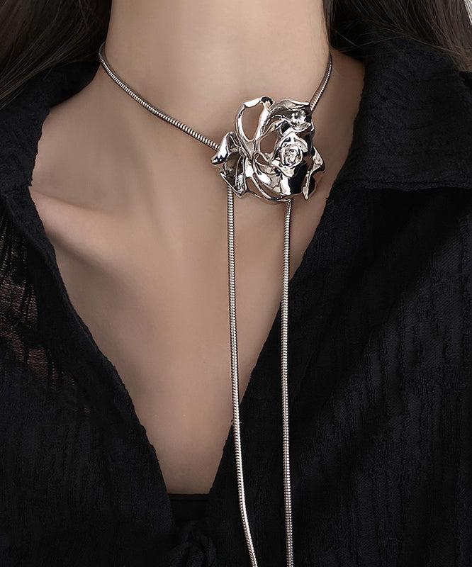 Fine Silk Stainless Steel Alloy Rose Lariat Necklace