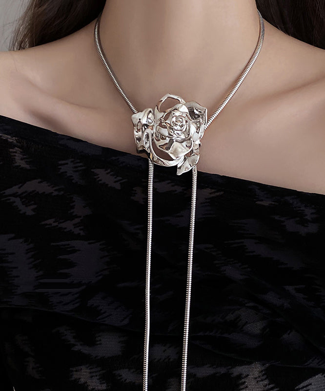 Fine Silk Stainless Steel Alloy Rose Lariat Necklace