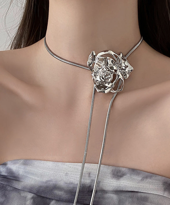 Fine Silk Stainless Steel Alloy Rose Lariat Necklace