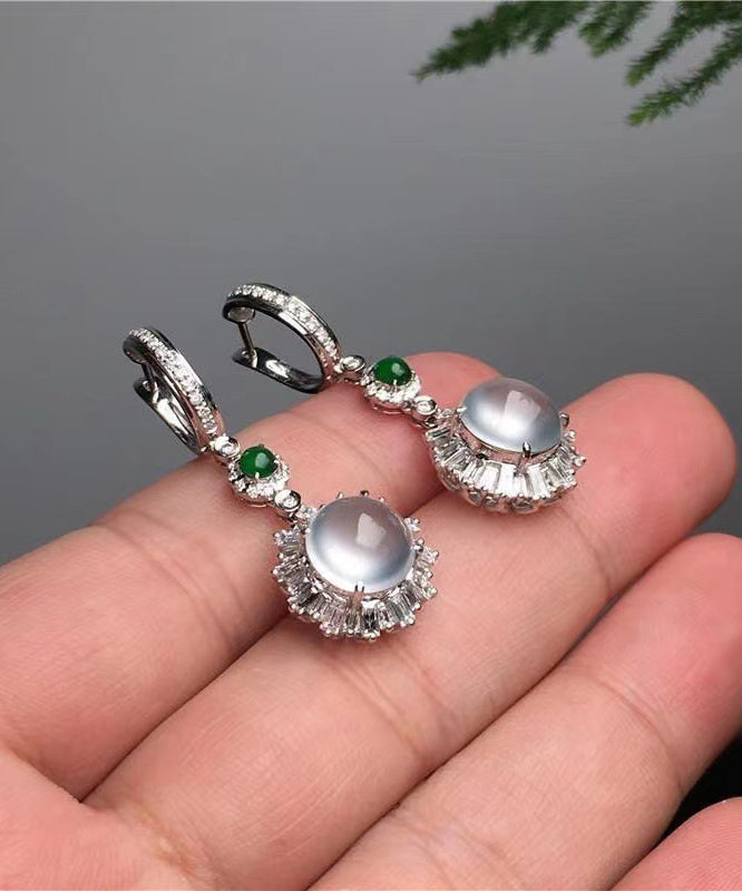 Fine Silk Sterling Silver Jade Glass Drop Earrings