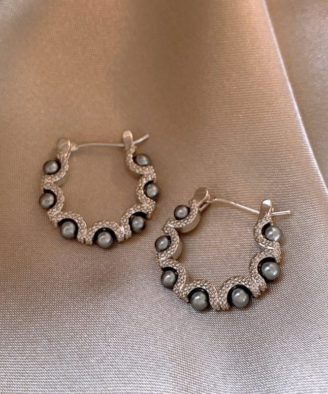 Fine Silk Sterling Silver Pearl Hoop Earrings