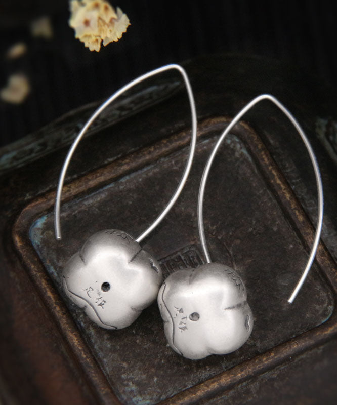 Fine Silk Sterling Silver Persimmon Ruyi Hoop Earrings