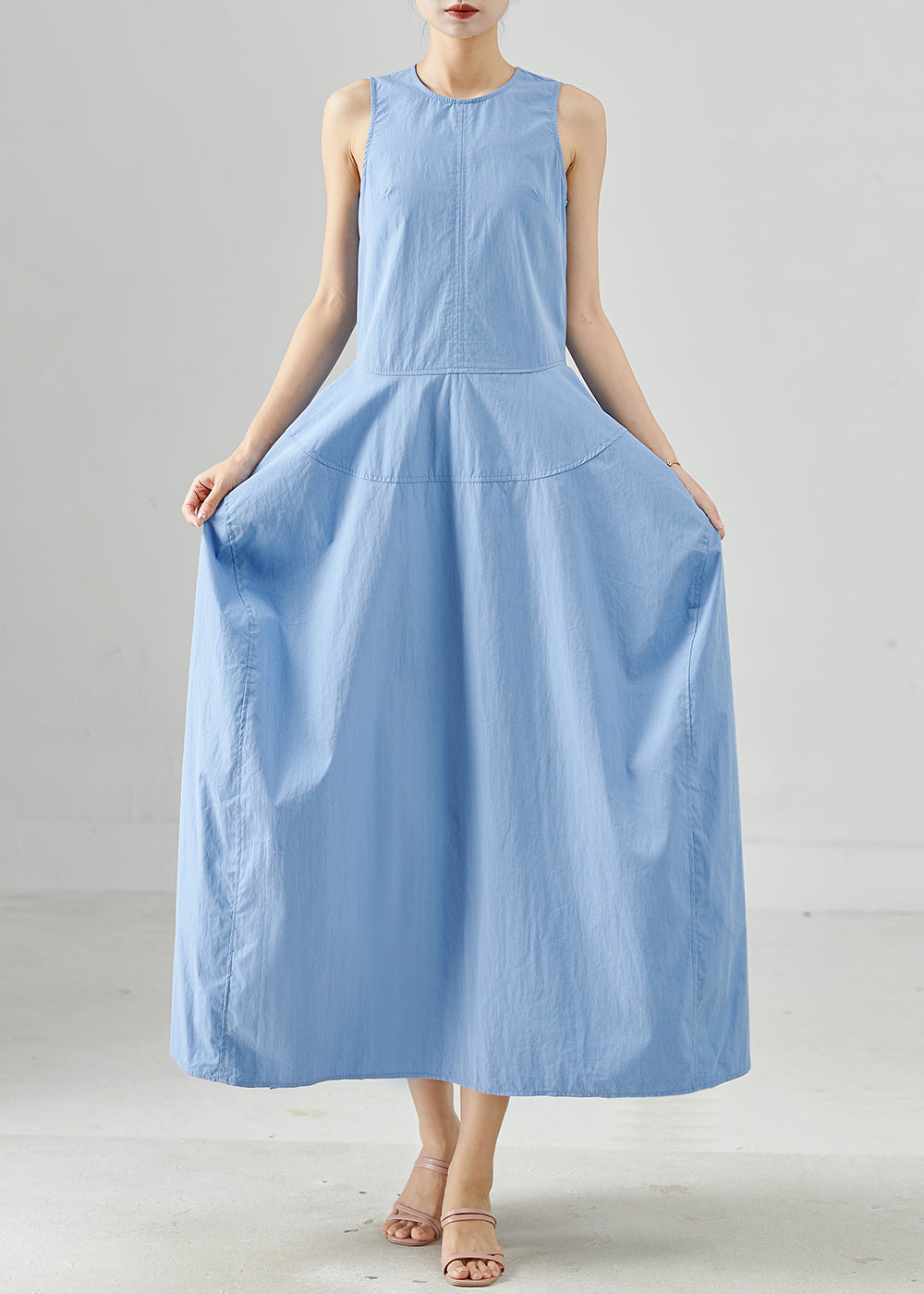 Fine Sky Blue Exra Large Hem Cotton Holiday Dresses Sleeveless