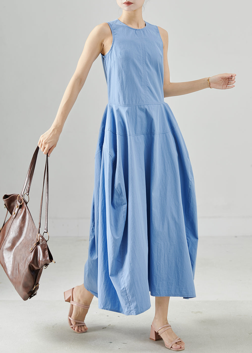 Fine Sky Blue Exra Large Hem Cotton Holiday Dresses Sleeveless