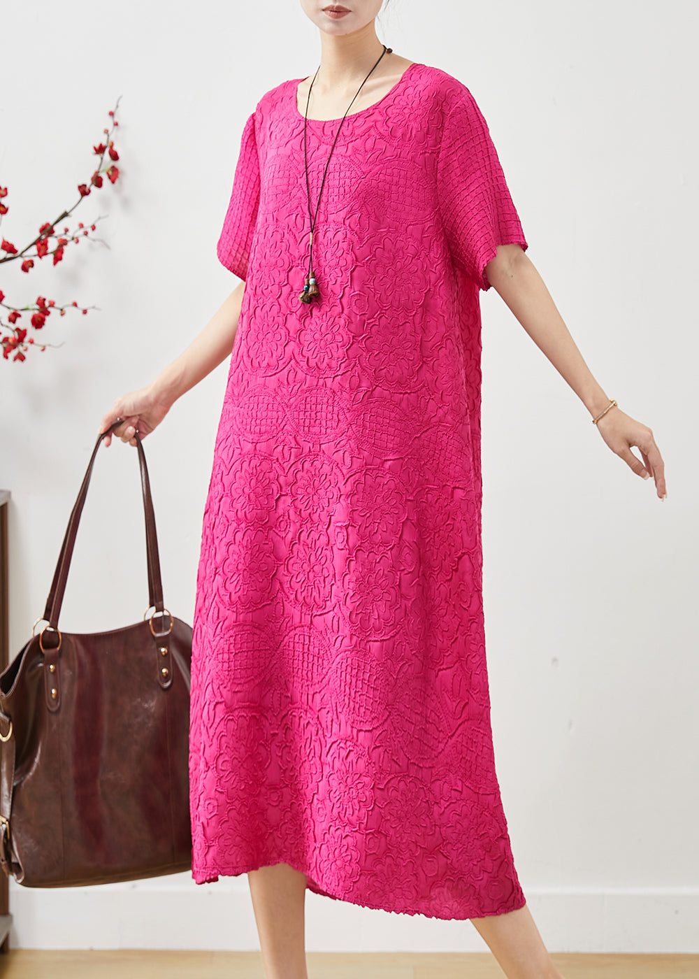 Fitted Rose Oversized Jacquard Cotton Dress Summer