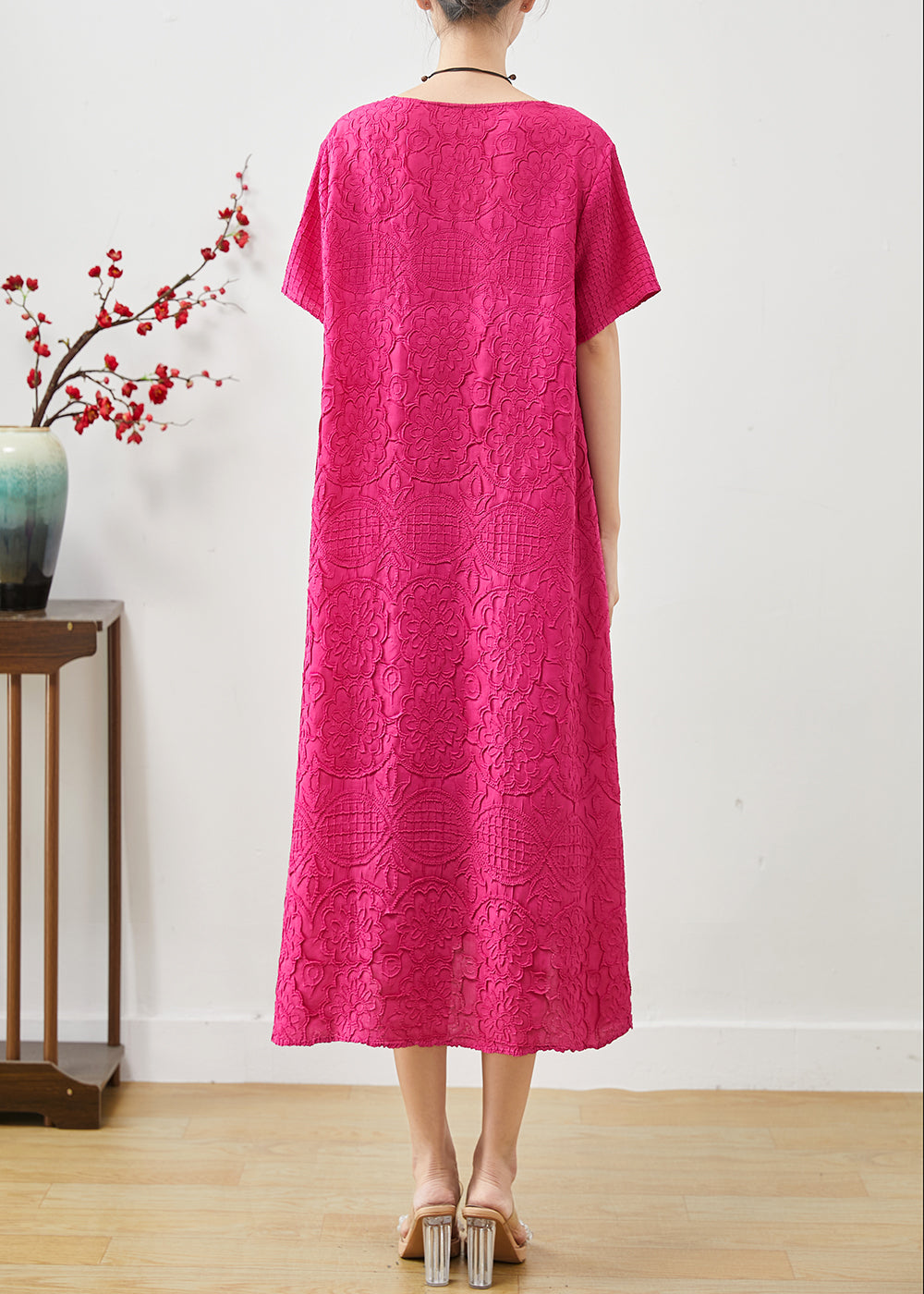 Fitted Rose Oversized Jacquard Cotton Dress Summer