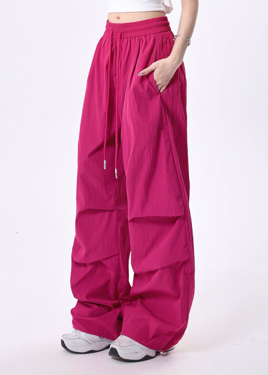 Fitted Rose Oversized Wrinkled Cotton Pants Spring