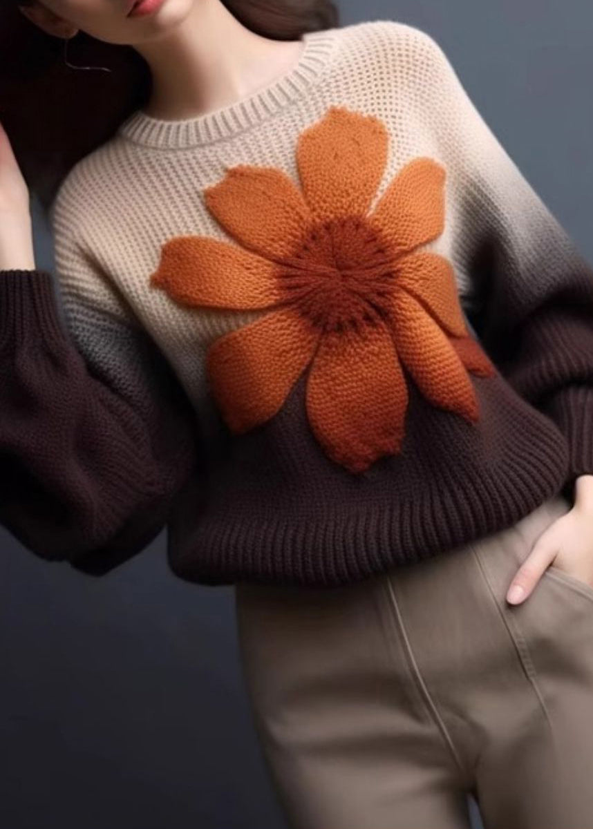 Floral Gradient Color Cozy Knit Pullover Sweaters Winter