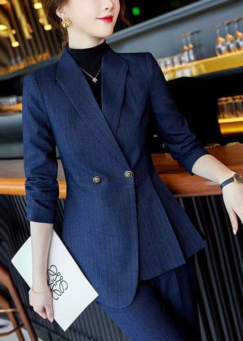 Formal Navy Wrinkled Plaid Silm Fit Coat Spring