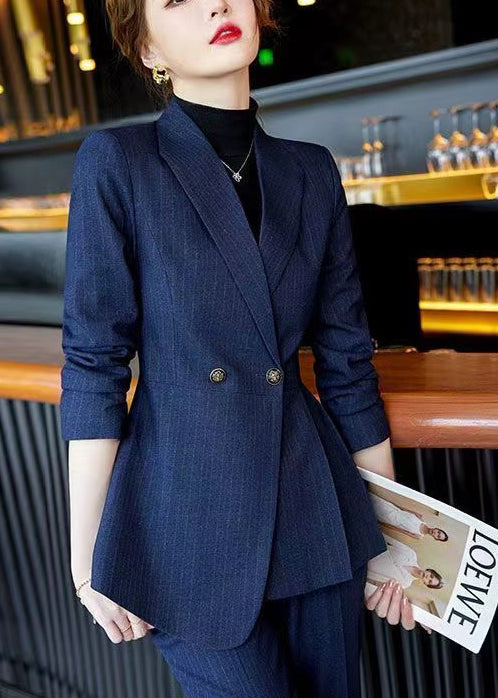 Formal Navy Wrinkled Plaid Silm Fit Coat Spring