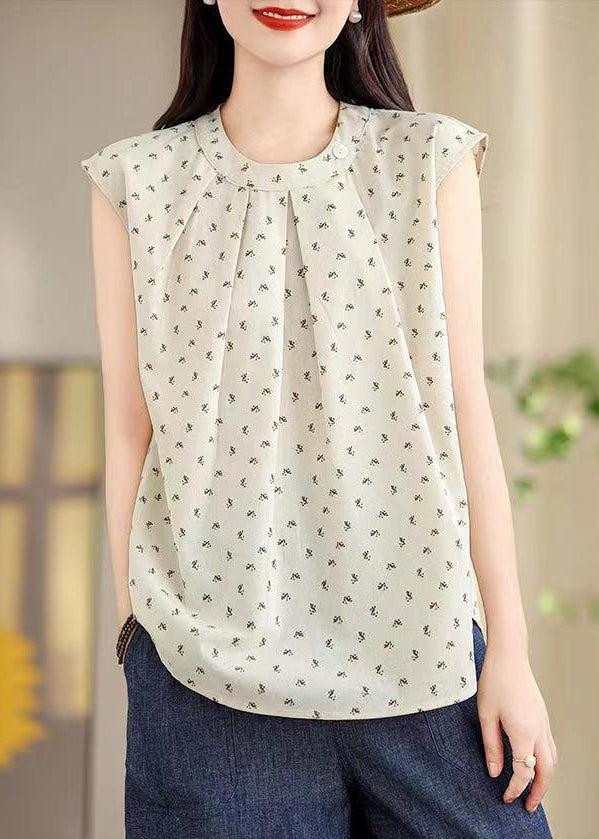 French Apricot Print Wrinkled Top Sleeveless