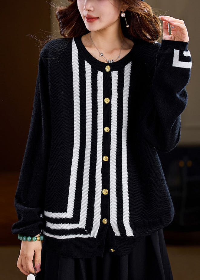 French Black Striped Patchwork Woolen Sweaters Spring