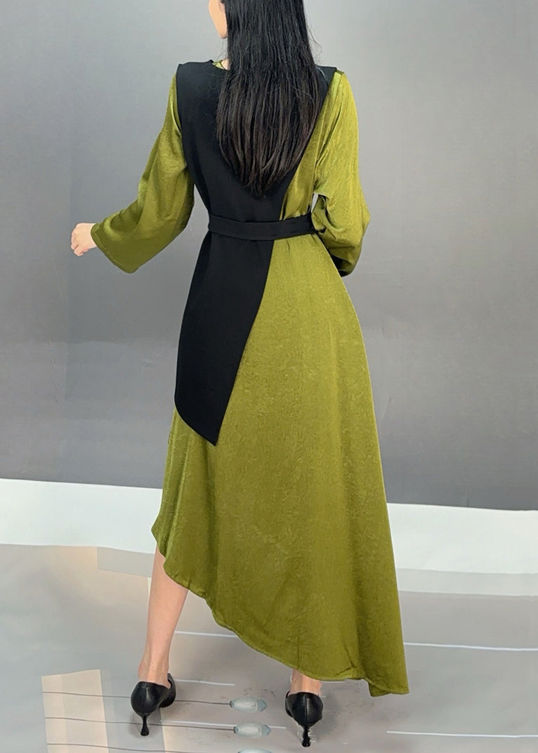 French Blackish Green Asymmetrical Solid Cotton Two-Piece Set Fall