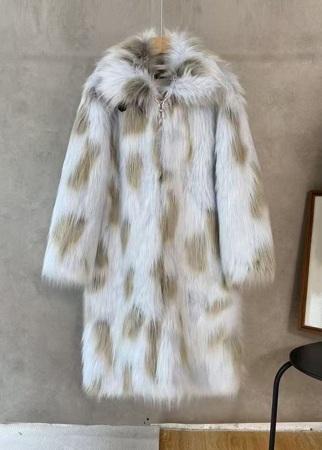 French Blue Pockets Leather And Fur Maxi Coats Winter