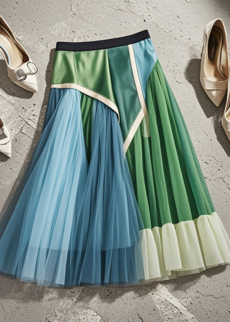 French Multicolor Asymmetrical Patchwork Tulle Skirts Fall