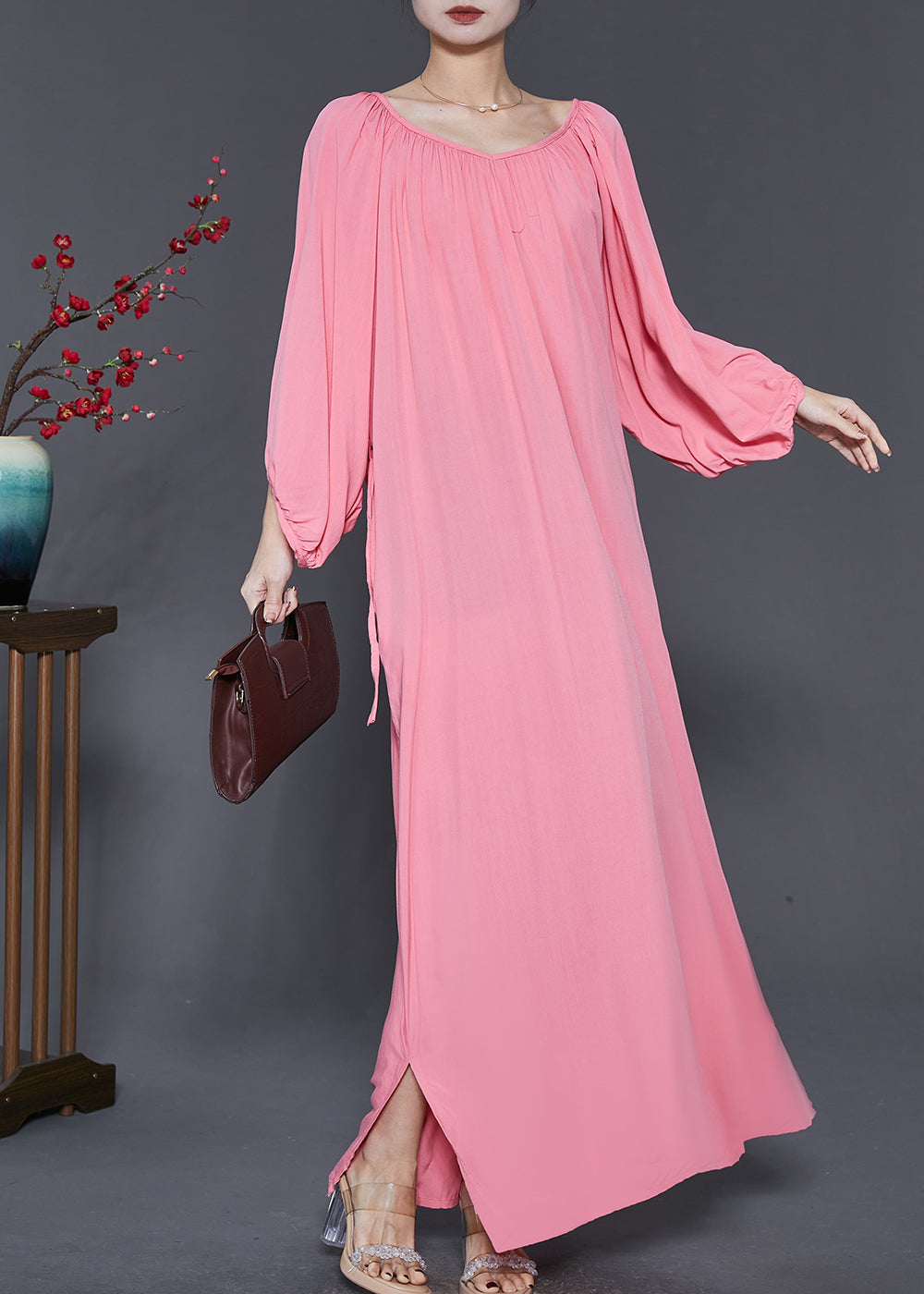 French Pink Oversized Cotton Maxi Dresses Spring