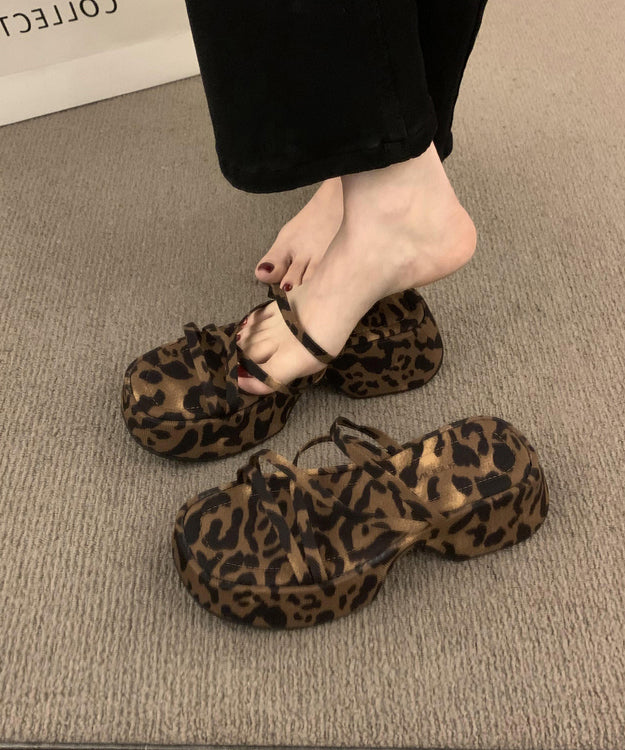 French Platform Leopard Slide Sandals Peep Toe