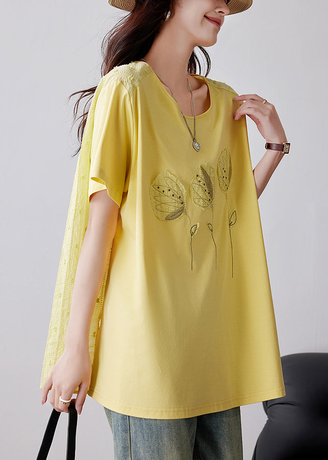 French Yellow Embroideried Applique Cotton Tank Summer