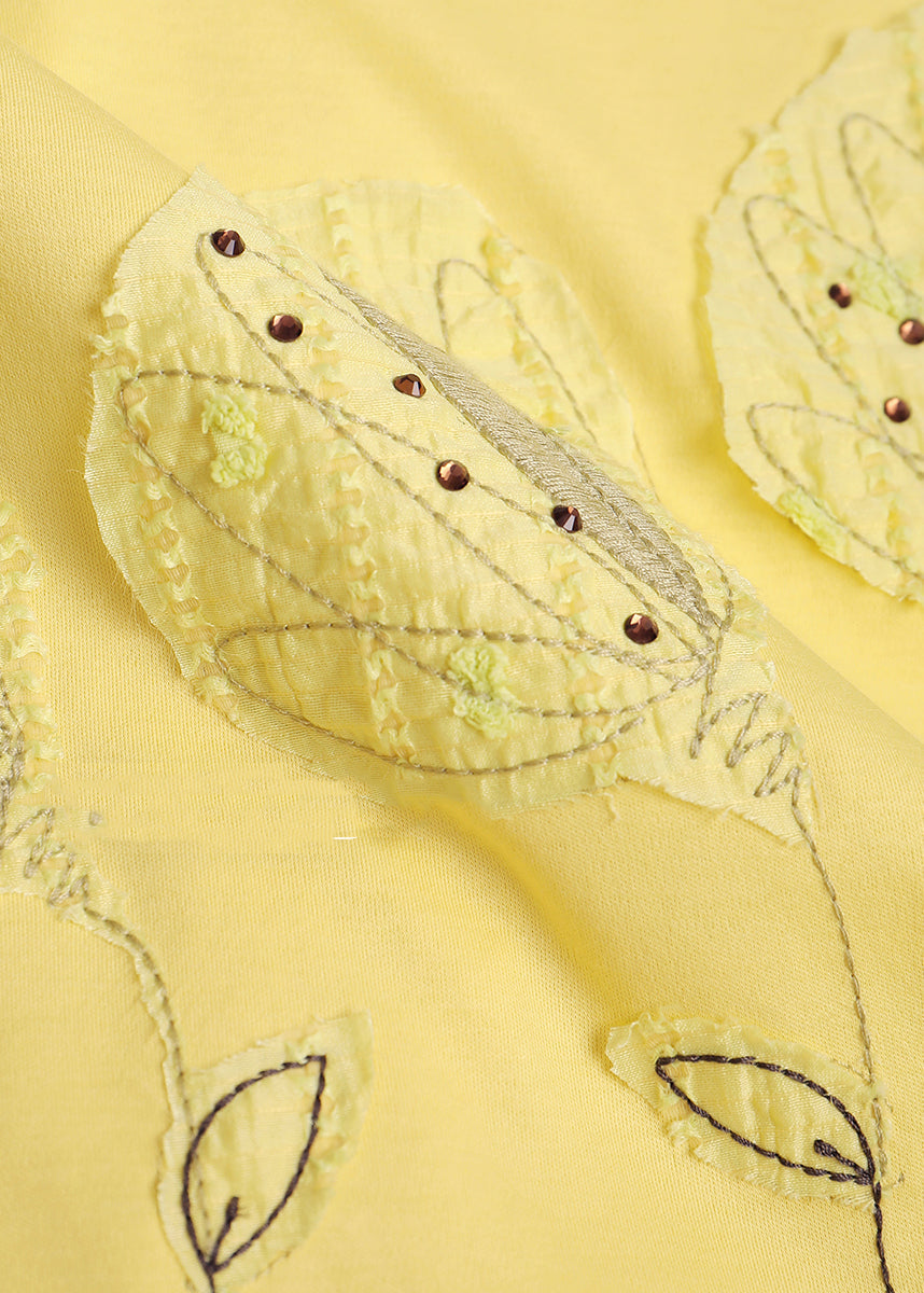 French Yellow Embroideried Applique Cotton Tank Summer