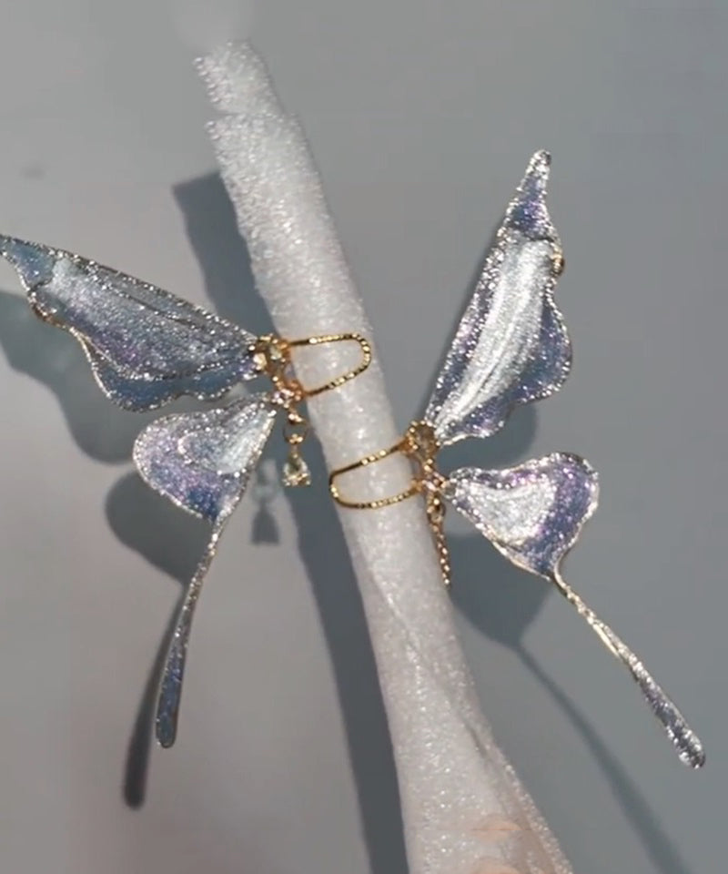 Gradient Color Blue Copper Overgild Butterfly Hoop Earrings