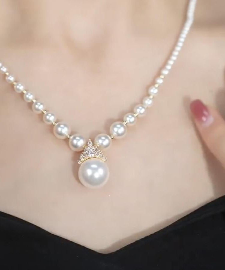 Gradient Color White Copper Alloy Zircon Pearl Pendant Necklace