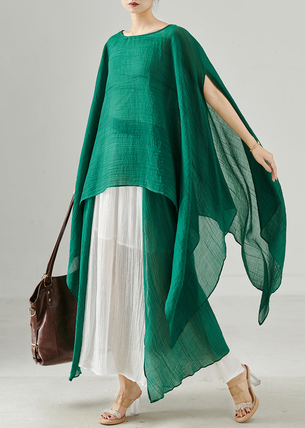 Green Oversized Chiffon Long Smock Asymmetrical Summer