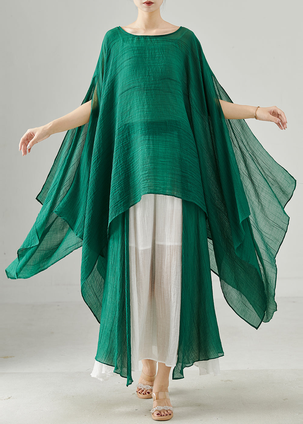 Green Oversized Chiffon Long Smock Asymmetrical Summer