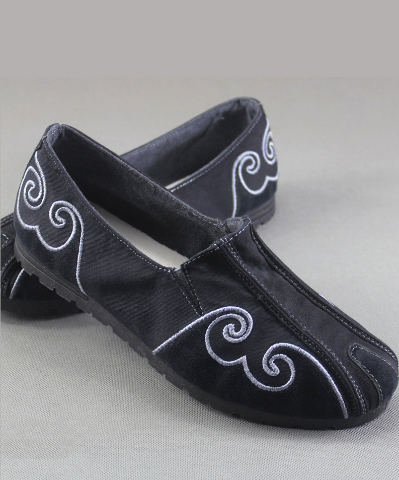 Grey Flat Feet Shoes For Men Cotton Fabric Stylish Embroidered Flats