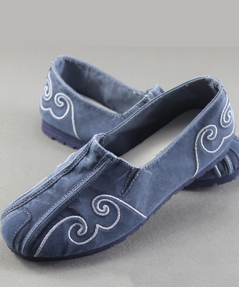 Grey Flat Feet Shoes For Men Cotton Fabric Stylish Embroidered Flats