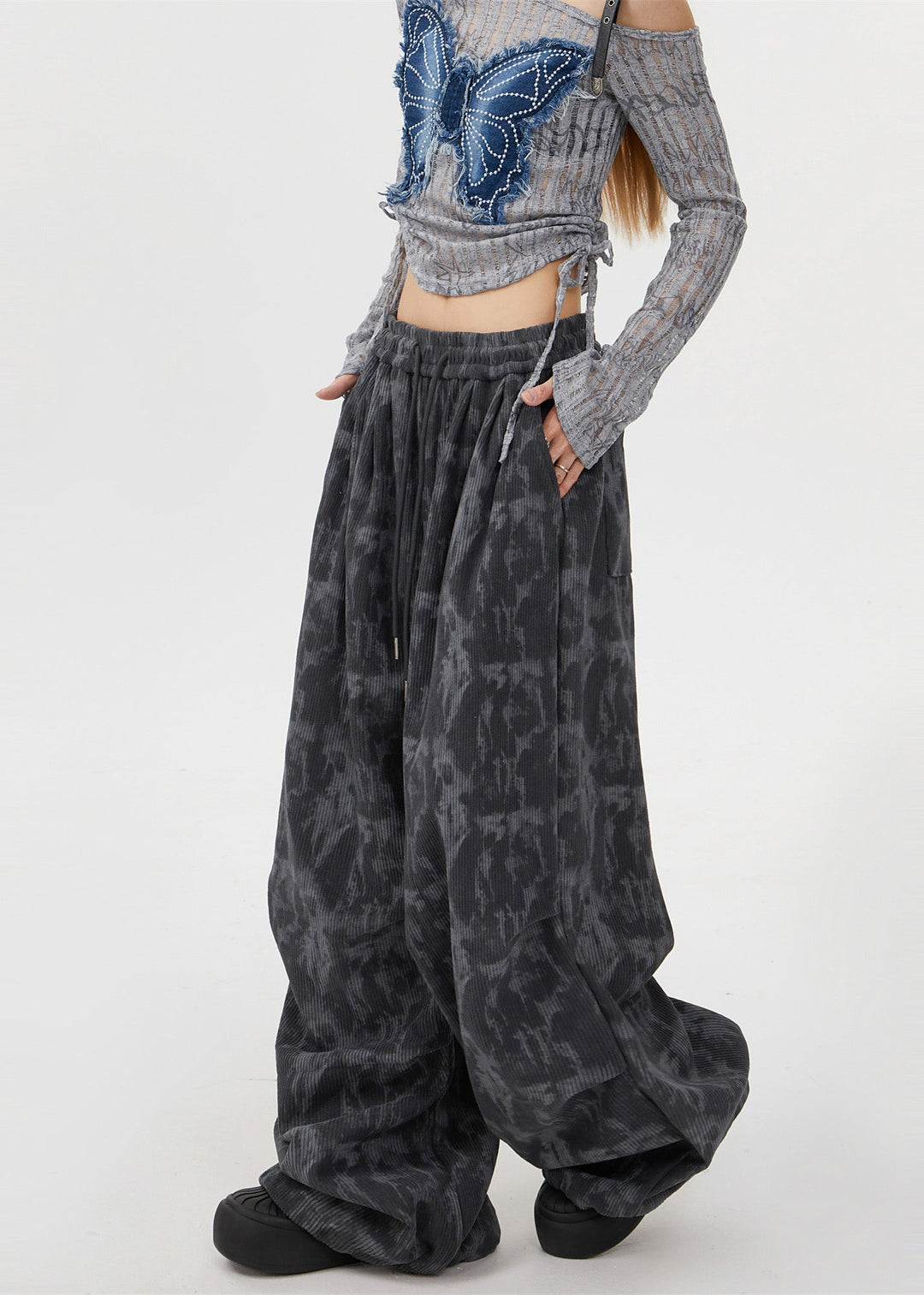 Grey Tie Dye Corduroy Pants Oversized Spring