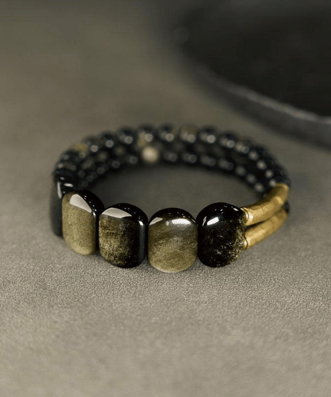 Handmade Black Crystal Gem Stone Having Two Layers Bracelet