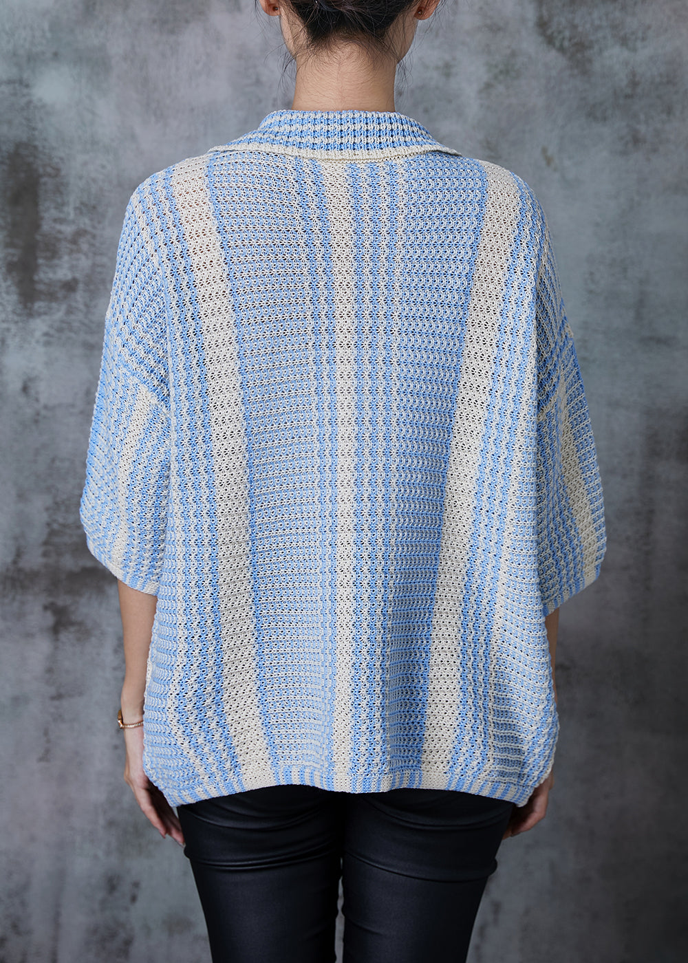 Handmade Blue Oversized Print Knit Shirt Summer