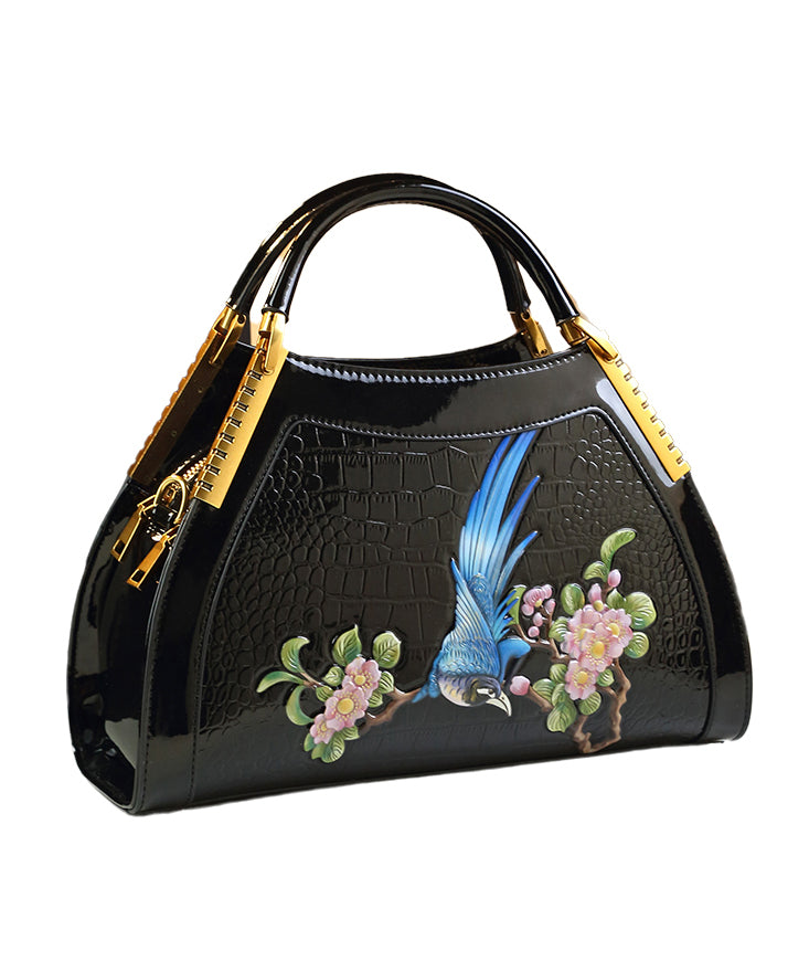 Handmade Chimonanthus Yellow  Embroideried Calf Leather Tote Handbag