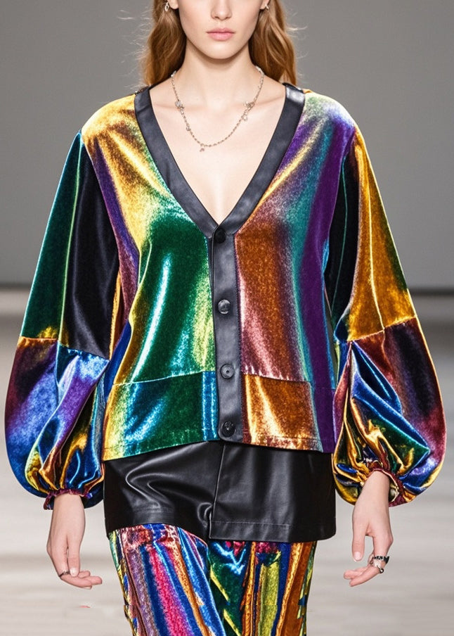 Handmade Gradient Color Oversized Patchwork Silk Velvet Coats Fall