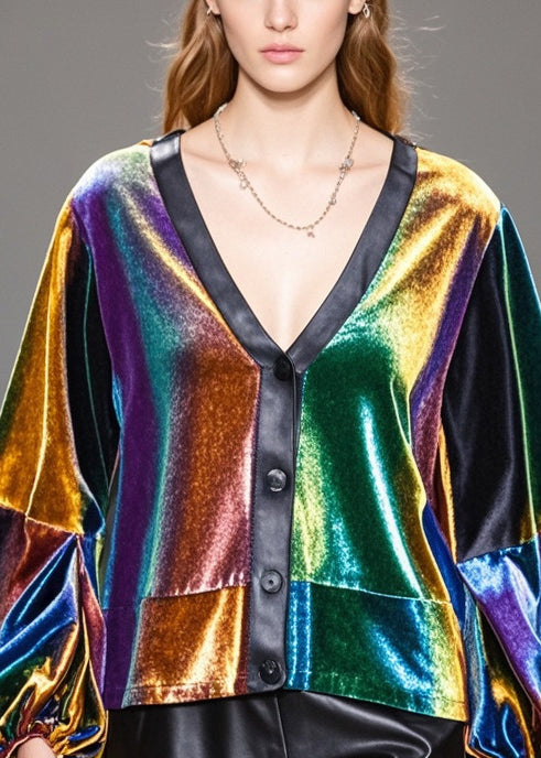 Handmade Gradient Color Oversized Patchwork Silk Velvet Coats Fall