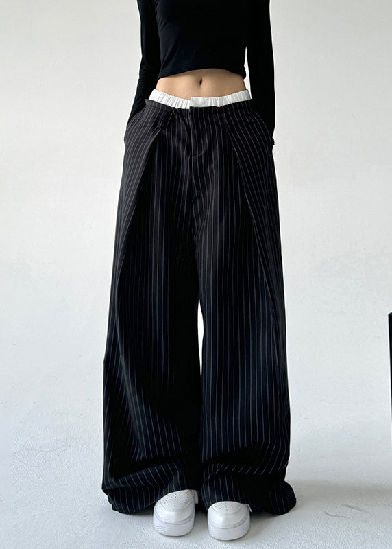 Handmade Grey Striped High Waist Straight Pants Spring