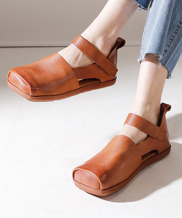 Handmade Retro Splicing Flat Feet Shoes Brown Cowhide Leather