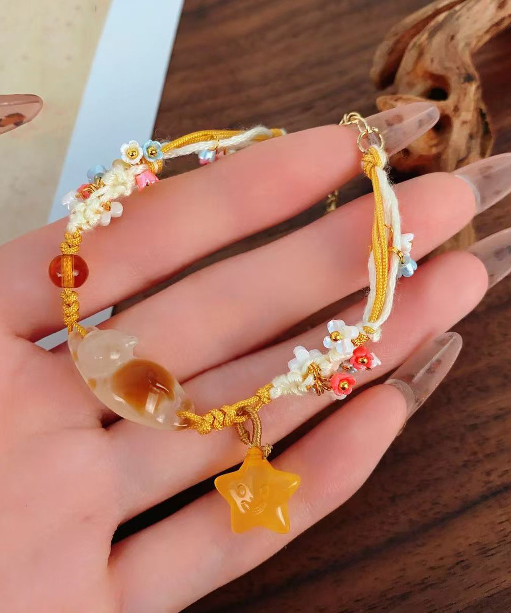 Handmade Weaving Gold Star Little Cats Sweet-Scented Osmanthus Charm Bracelet