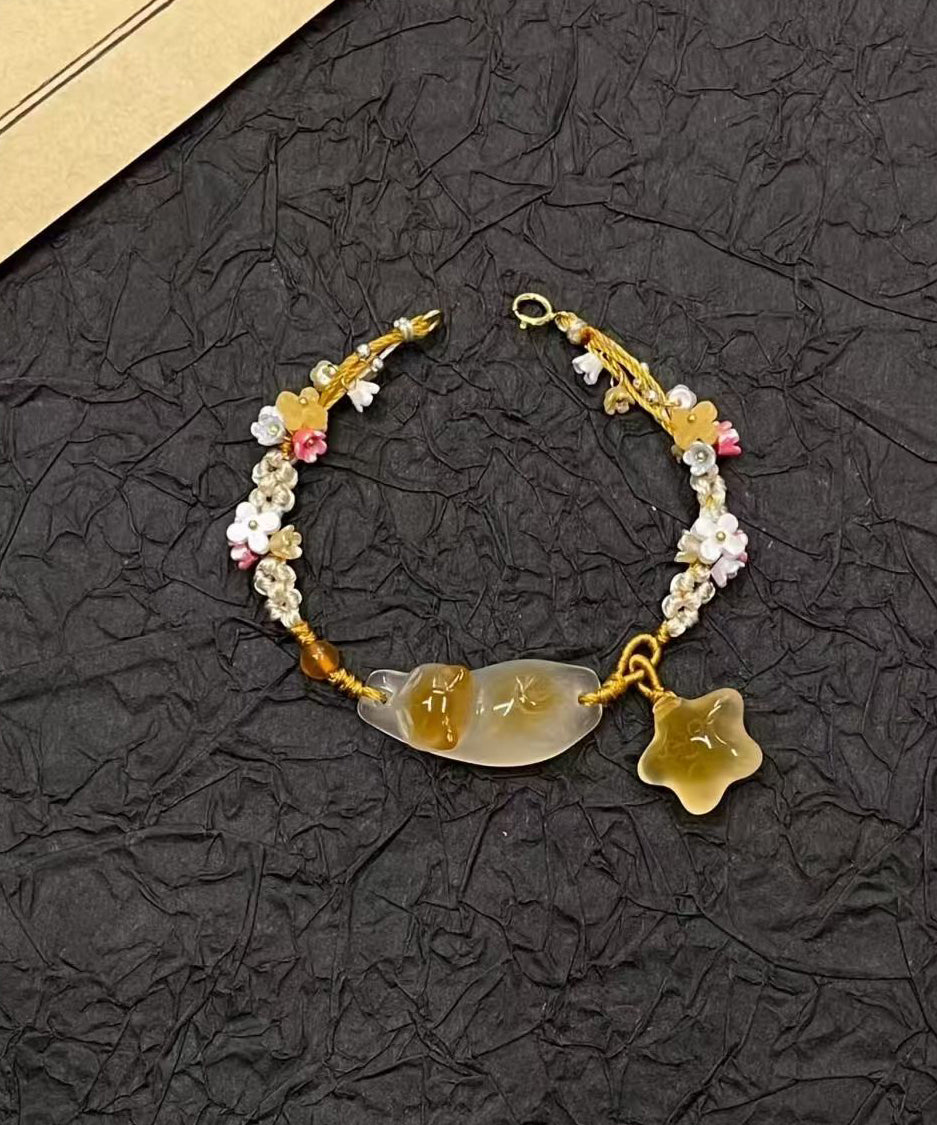 Handmade Weaving Gold Star Little Cats Sweet-Scented Osmanthus Charm Bracelet