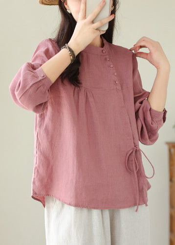 Handmade White Asymmetrical Lace Up Linen Shirts Spring