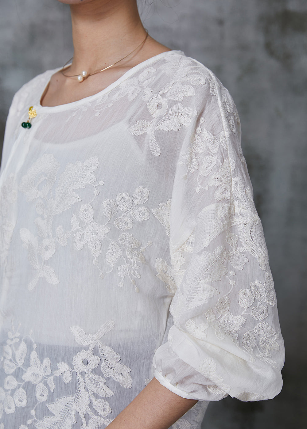 Handmade White Embroidered Cotton Shirt Top Summer