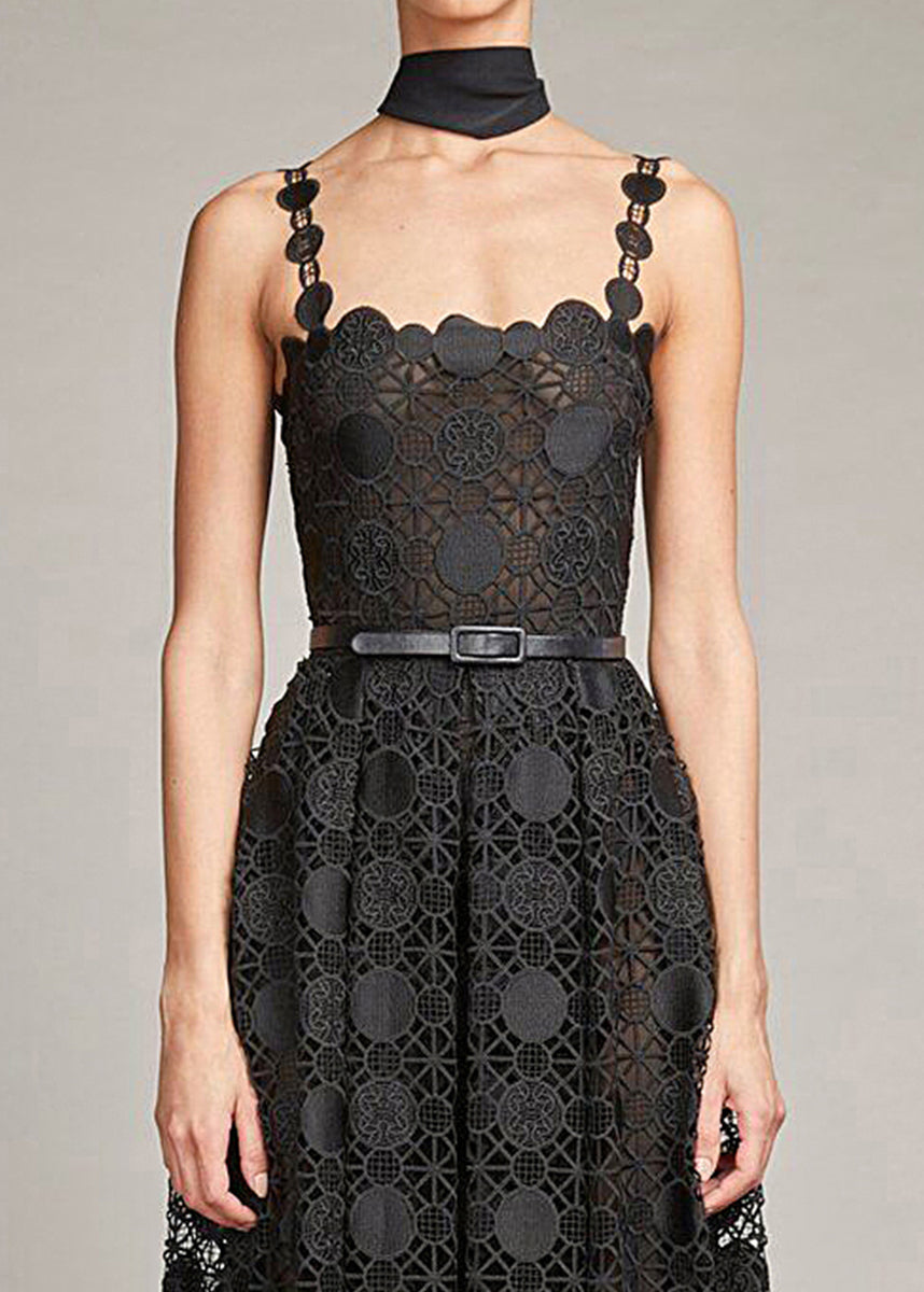 Italian Black Backless Lace Spaghetti Strap Dress Summer