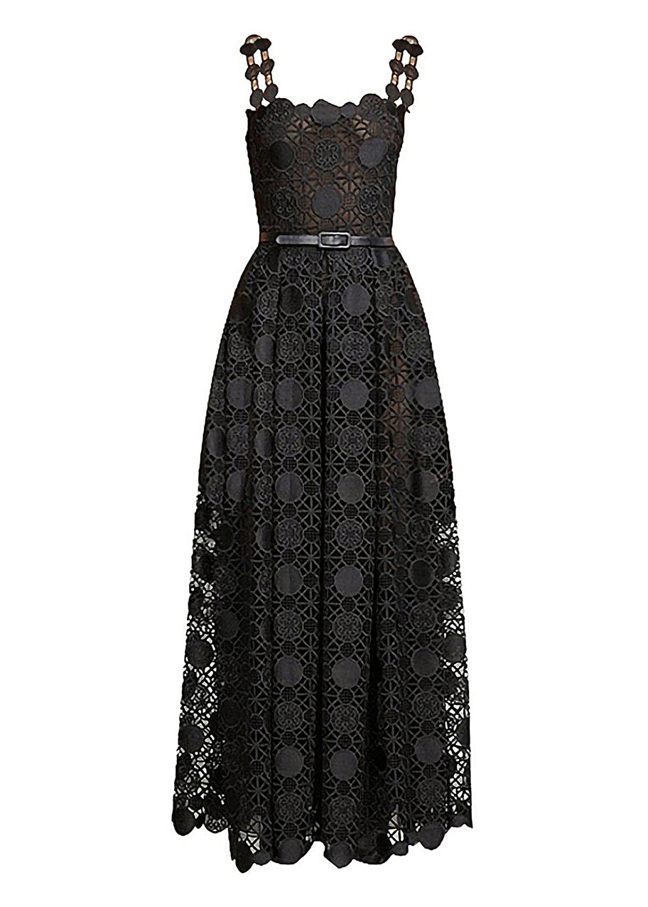 Italian Black Backless Lace Spaghetti Strap Dress Summer