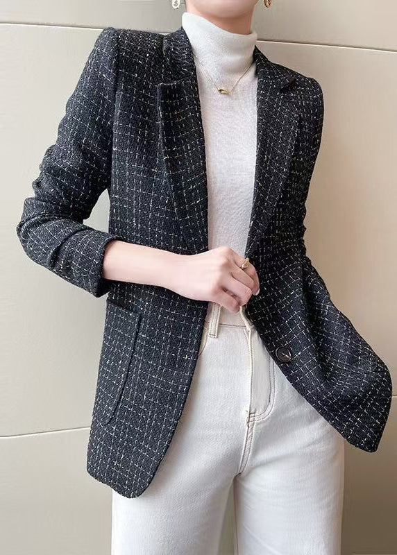 Italian Black Plaid Cotton Formal Coats Spring